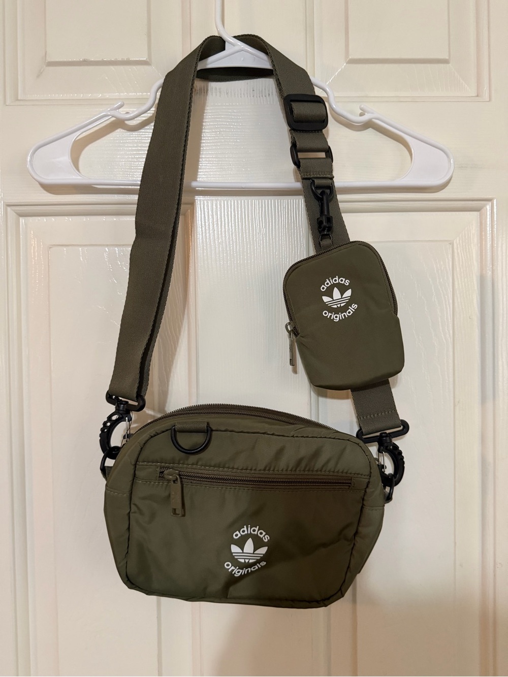 adidas Originals Olive Crossbody Messenger Bag with Detachable Pouch
